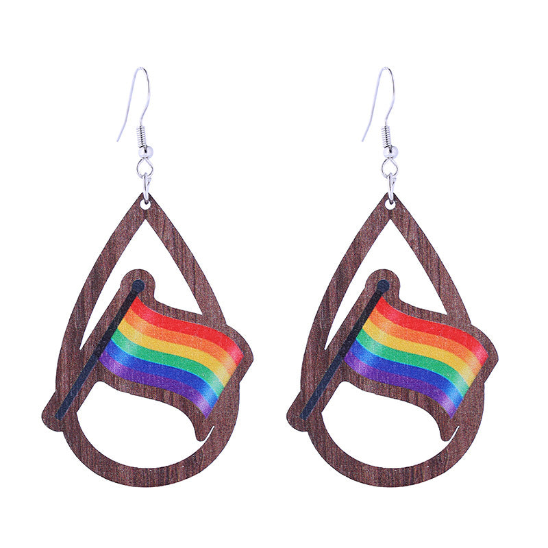 Pendientes de madera gay de arcoíris coloridos al por mayor